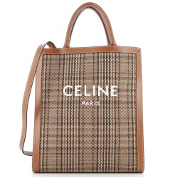 Vertical Cabas Tote Check Canvas and Leather Small