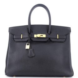 Birkin Handbag Noir Ardennes with Gold Hardware 35