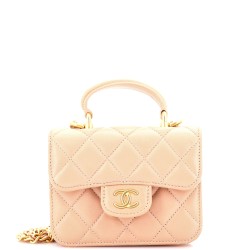 Top Handle Flap Coin Purse with Chain Quilted Lambskin