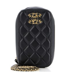 Woven CC Zip Around Phone Holder with Chain Quilted Lambskin Vertical