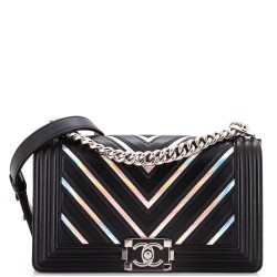 Boy Flap Bag Chevron Lambskin with Holographic PVC Old Medium