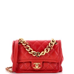 Woven Chain Link CC Top Handle Flap Bag Quilted Lambskin Small