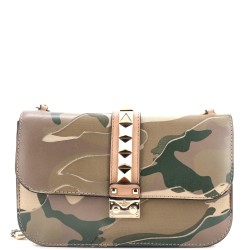 Glam Lock Shoulder Bag Camo Leather and Canvas Medium