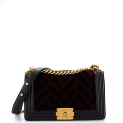 Boy Flap Bag Chevron Patchwork Velvet with Calfskin Old Medium