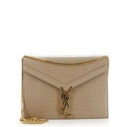 Cassandra Chain Shoulder Bag Crocodile Embossed Leather Small