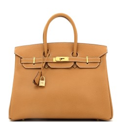 Birkin Handbag Natural Sable Ardennes with Gold Hardware 35