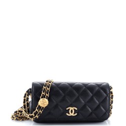 Twist Your Buttons Flap Clutch with Chain Quilted Caviar