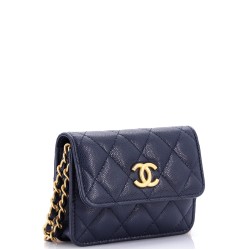 Twist Your Buttons Flap Coin Purse with Chain Quilted Shiny Caviar