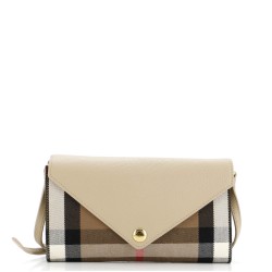 Hannah Envelope Wallet on Strap Leather and House Check Canvas