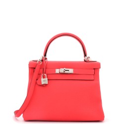 Kelly Handbag Rouge Pivoine Clemence with Palladium Hardware 28