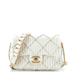 Woven Strap Medallion Chain Flap Bag Quilted Pleated Calfskin Small