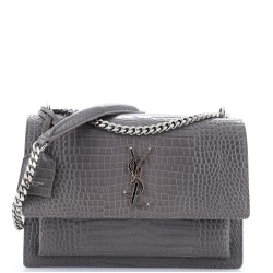 Sunset Crossbody Bag Crocodile Embossed Leather Large