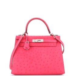 Kelly Handbag Rose Tyrien Ostrich with Palladium Hardware 28