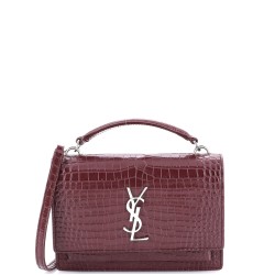 Sunset Top Handle Chain Wallet Crocodile Embossed Leather