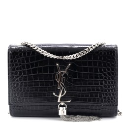 Classic Monogram Tassel Crossbody Bag Crocodile Embossed Leather Small