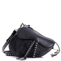 Saddle Handbag with Strap Studded Leather Medium