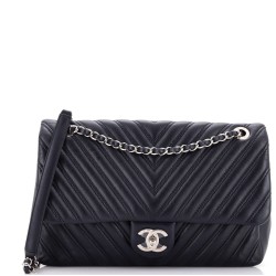 Double Stitch Flap Bag Chevron Lambskin Jumbo