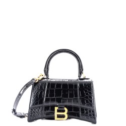 Hourglass Top Handle Bag Crocodile Embossed Leather XS
