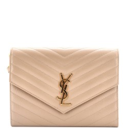 Classic Monogram Envelope Wristlet Clutch Matelasse Chevron Leather