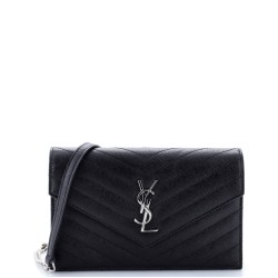 Classic Monogram Wallet on Chain Matelasse Chevron Metallic Leather Small