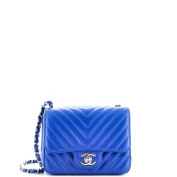 Square Classic Single Flap Bag Chevron Caviar Mini