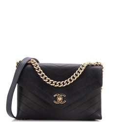 Coco Chevron Flap Bag Stitched Calfskin Small