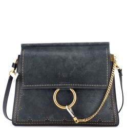 Faye Shoulder Bag Studded Leather and Suede Medium
