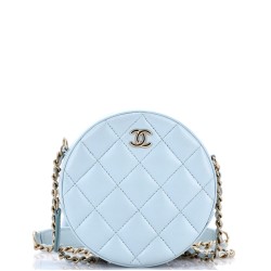 Bow Strap Round Clutch with Chain Quilted Lambskin