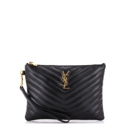 Classic Monogram Wristlet Pouch Matelasse Chevron Leather Small