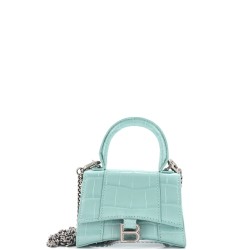 Hourglass Chain Top Handle Bag Crocodile Embossed Leather Mini