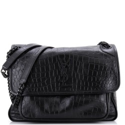 Niki Chain Flap Bag Crocodile Embossed Leather Medium