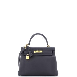 Kelly Handbag Noir Clemence with Gold Hardware 28