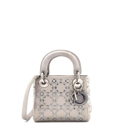 Lady Dior Bag Crystal Embellished Cannage Quilt Satin Mini