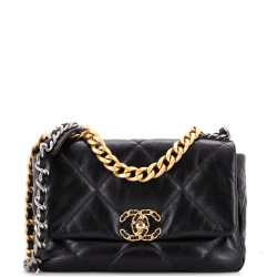 19 Flap Bag Quilted Shiny Crumpled Calfskin Medium
