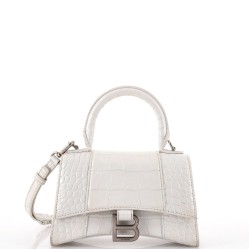 Hourglass Top Handle Bag Crocodile Embossed Leather XS