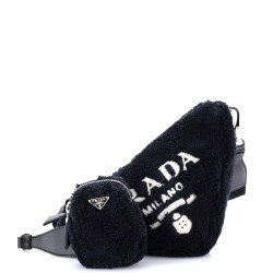 Triangle Logo Zip Crossbody Bag Terry Cloth Small