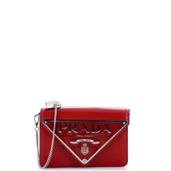 Maxi Triangle Logo Chain Flap Bag Brushed Leather Small