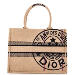 Book Tote Embroidered Jute Canvas Medium