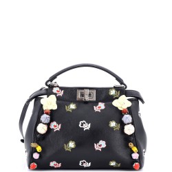 Peekaboo Bag Embroidered Leather with Floral Applique Mini