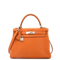 Kelly Handbag Orange H Clemence with Palladium Hardware 28