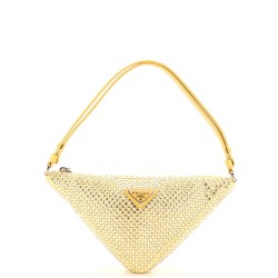 Triangle Top Handle Pouch Bag Crystal Embellished Satin Mini
