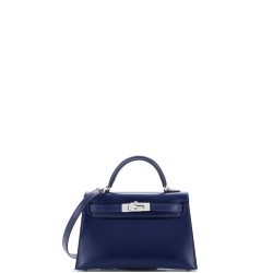 Kelly Mini II Bag Bleu Saphir Box Calf with Palladium Hardware 20
