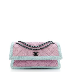 Two Tone Flap Bag Quilted Tweed Small