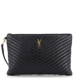 Classic Monogram Wristlet Pouch Matelasse Chevron Leather Large