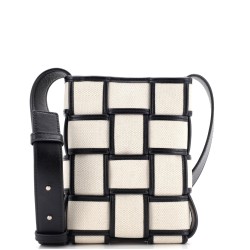 Cassette Messenger Bag Padded Maxi Intrecciato Canvas with Leather Small