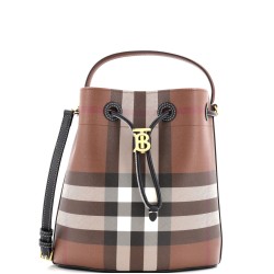 TB Drawstring Bucket Bag Check E-Canvas Small