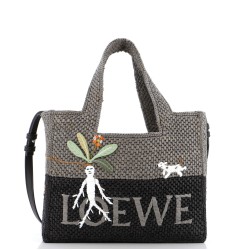 Embroidered Logo Convertible Tote Raffia Small