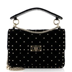 Rockstud Spike Flap Bag Quilted Velvet Medium