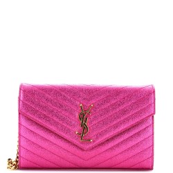 Classic Monogram Wallet on Chain Matelasse Chevron Metallic Leather Medium