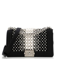 Boy Flap Bag Pearl Embellished Satin Old Medium